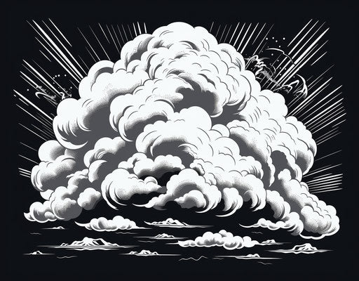 Storm clouds on transparent background, woodcut style