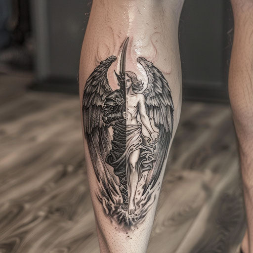 Dual-themed guardian angel tattoo