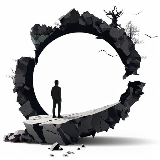 Realistic end illustration with flat white background