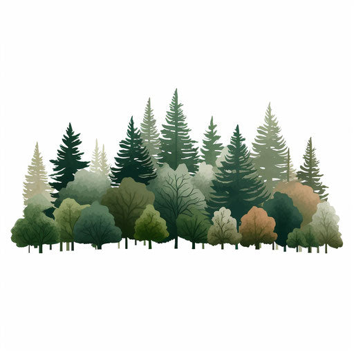 Minimalist forest clipart on white background