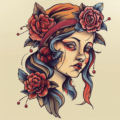 Flat tattoo sketch of a gypsy rose with a vintage style