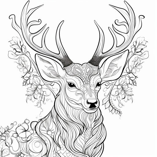 Deer coloring page with horns and large antlers drawing