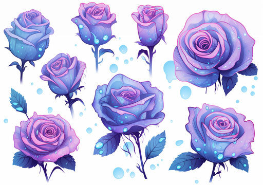 Vintage rose tattoo coloring, dark sky-blue light violet style