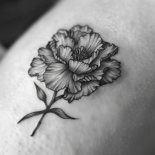 Dark gothic carnation tattoo on white