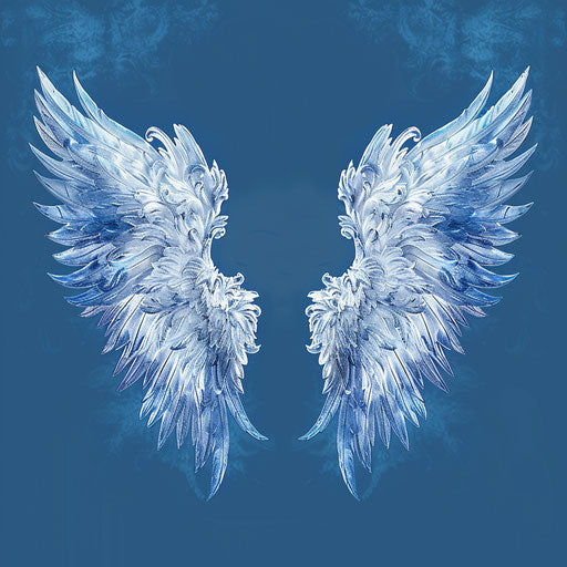 Realistic angel wings clip art on flat indigo background