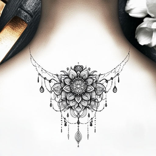 Beautiful neck tattoo design with intricate mandala patterns