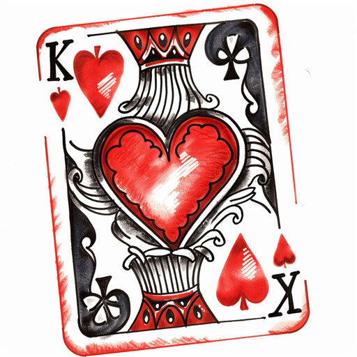 King of Hearts Tattoo with a Twist in Red and Black on White