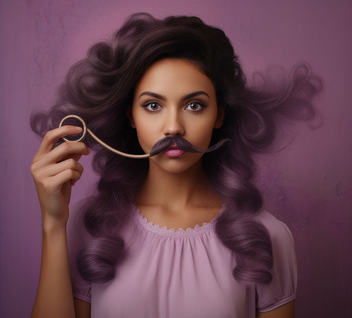 Girl holding her own long mustache