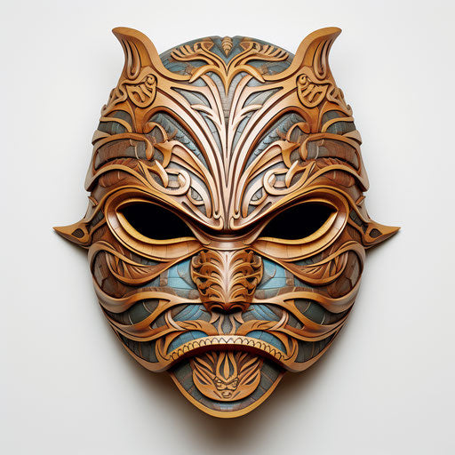 Tribal turtle mask with ti leaf carving, pencil art style