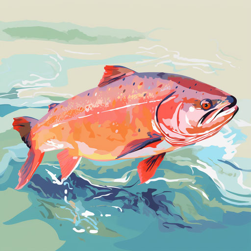 Salmon clipart in the style of Impressionistic Art, on white background