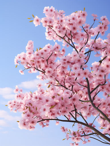 Spring cherry blossom tree against a blue sky