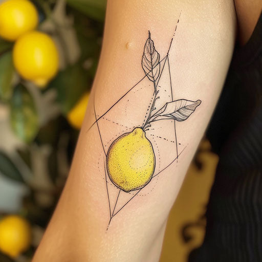 Minimalist tattoo sketch of a whole lemon with a sleek geometric outline