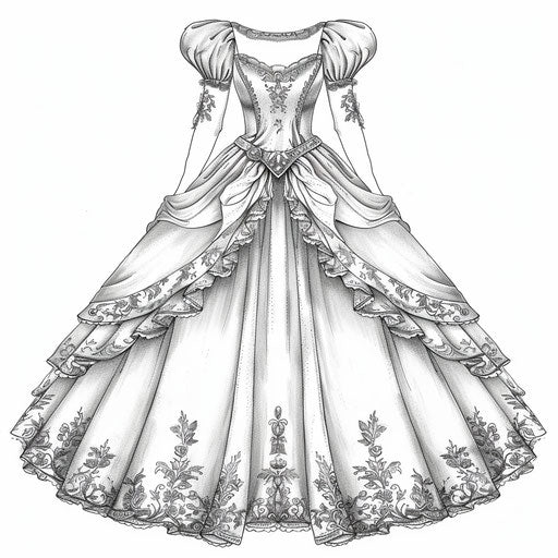 Beautiful ball gown with lace and floral patterns