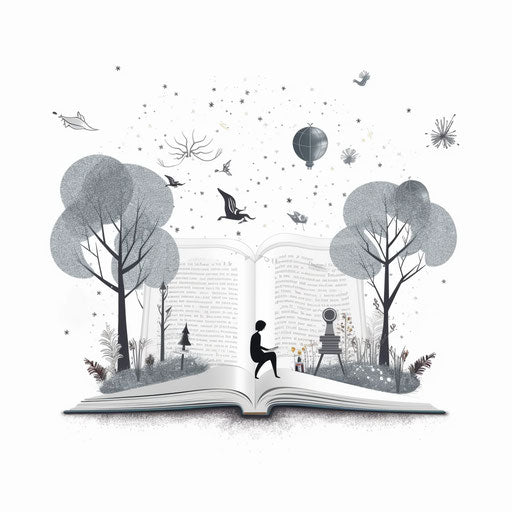 Minimalist story illustration on white background