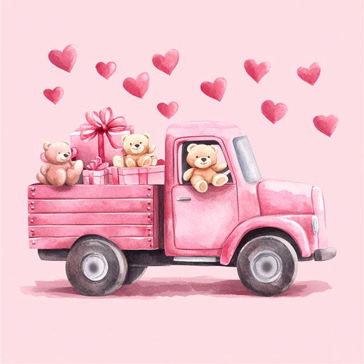 Pink truck full of Valentine's Day gifts
