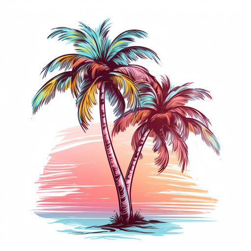 Coconut tree illustration in the style of Pastel Colors Art, on white background