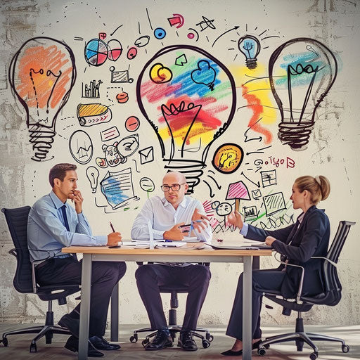 Work team brainstorming session with businessman in workspace