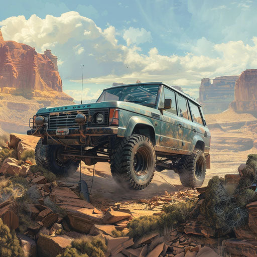 Off-road vehicle prepared for rocky desert challenge