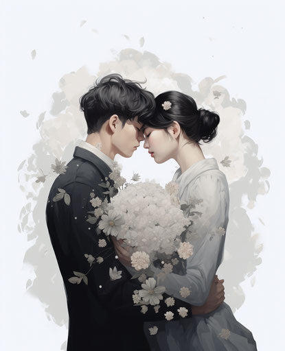 Innocent love with hearts and flowers, animated GIF style