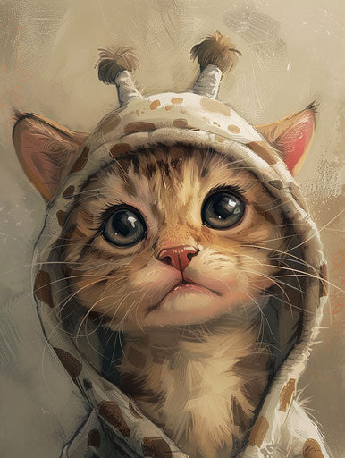 Cat in giraffe hat, anime aesthetic, light pink and light brown