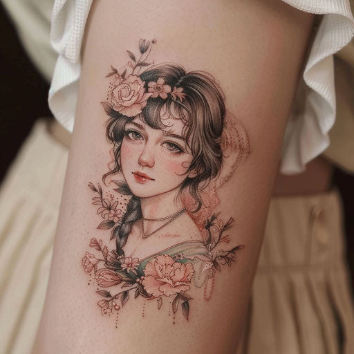 Romantic Victorian flat tattoo sketch of a neda tattoo