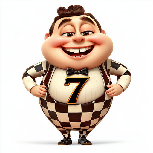 Humorous caricature of a number 7 cartoon character