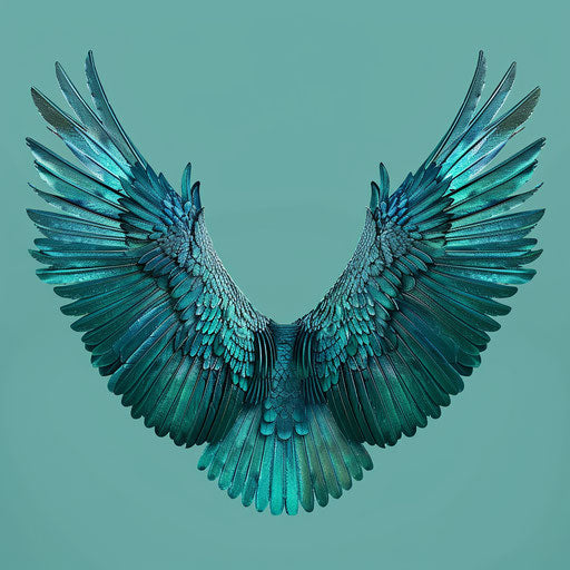 Photo realistic wings clipart with flat teal background