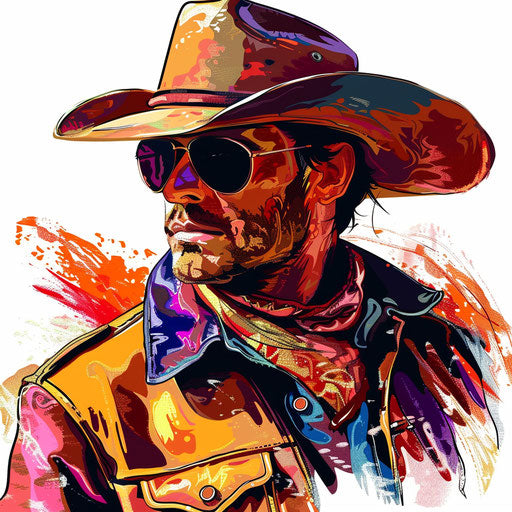 Realistic cowboy clipart on white background, vibrant colors and intricate details