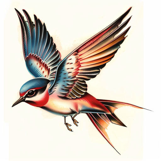 Retro-style swallow tattoo design with vintage colors and shading