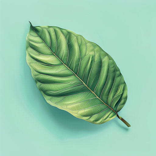 Realistic green leaf clipart on serene aqua background