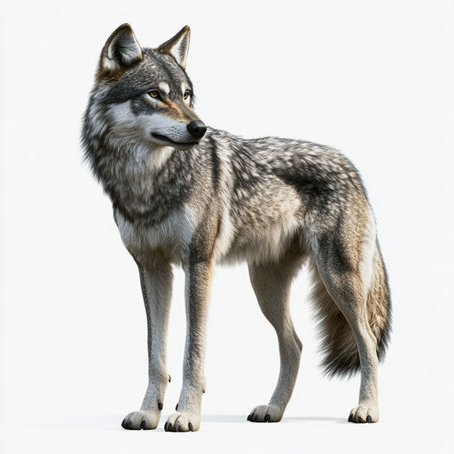 3D wolf on white background, realistic style, isolated clipart