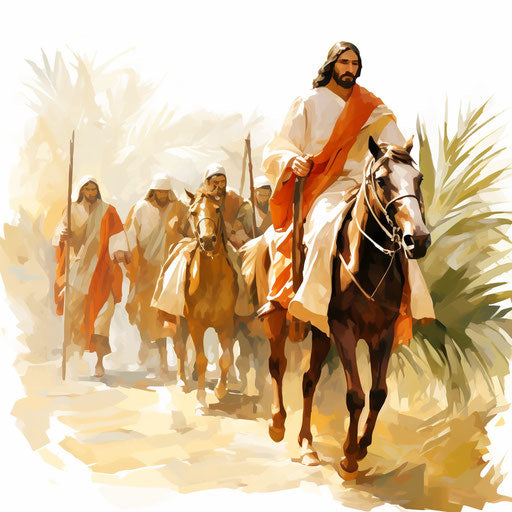 Palm Sunday clipart in the style of oil painting, on a white background