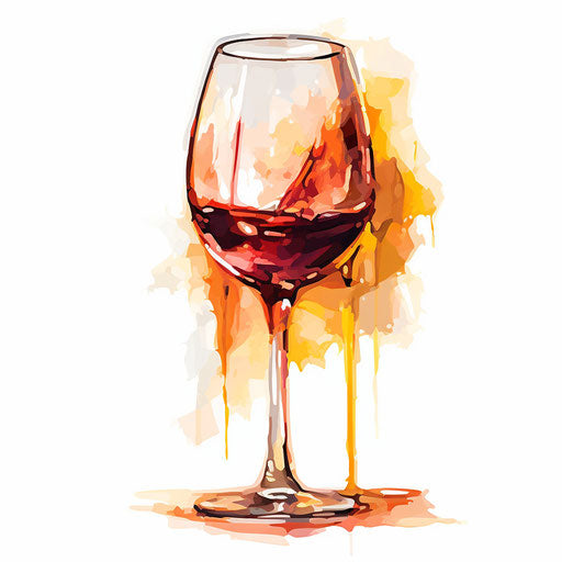 Wine glass clipart in the style of Impressionistic Art, on a white background