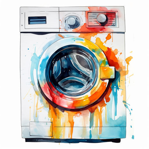 Washing machine clipart in the style of oil painting, on white background