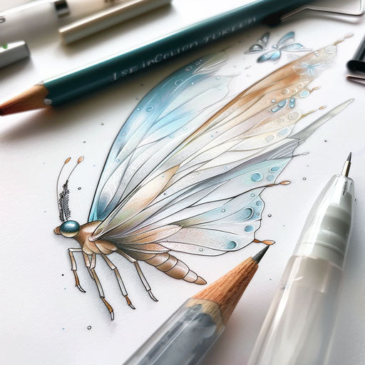 Elegant fairy wings tattoo drawing in pastel shades