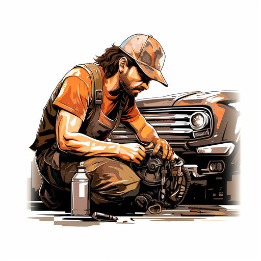 Mechanic illustration in the style of Chiaroscuro Art, on white background