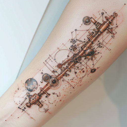 Steampunk-inspired Orion's belt constellation tattoo