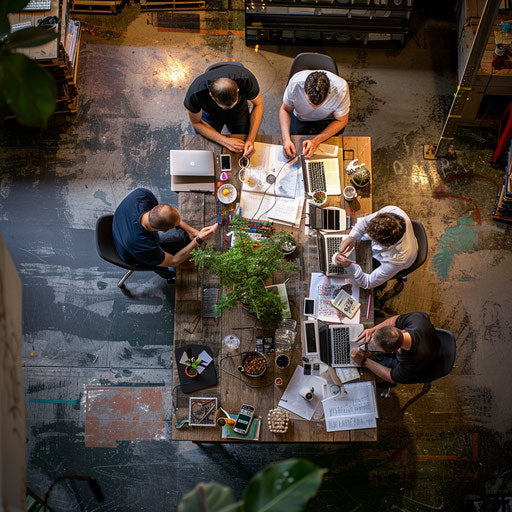 Dynamic team in creative workshop