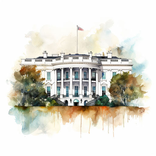 White house clipart in the style of Oil painting on white background