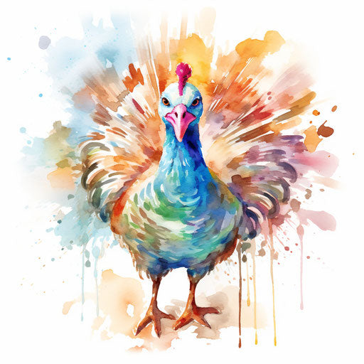 Cute turkey clipart in Impressionistic Art style on white background