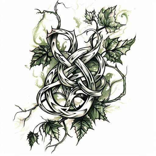Celtic knot tattoo merging with nature elements
