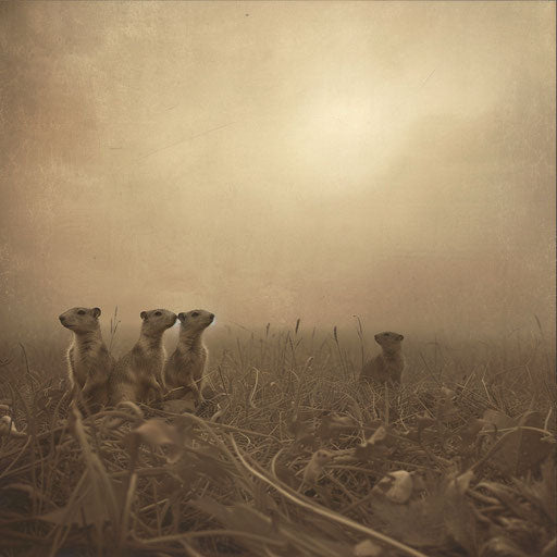 Prairie dogs in an ethereal sepia prairie scene