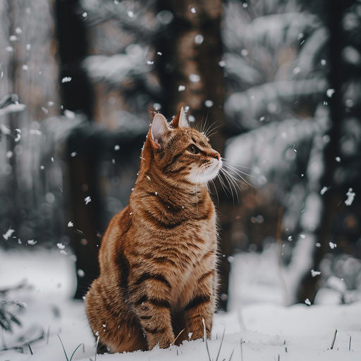 Brown cat in the snow