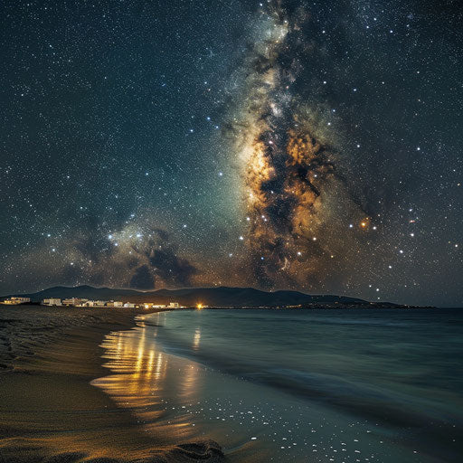 Milky Way over a golden beach in Greece