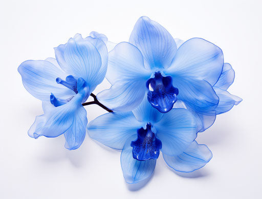 Blue orchid flower on white background, Ingrid Baars style
