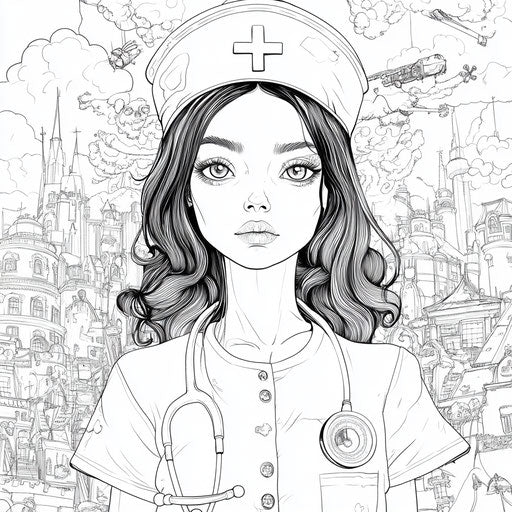 A nurse with fanciful, dreamy elements