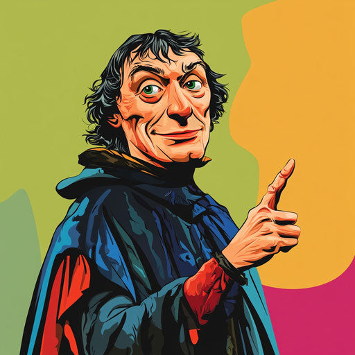 Humorous caricature of a Nicolaus Copernicus clipart with chubby cheeks