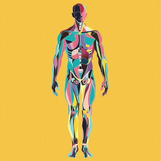 Photo realistic clipart of human body with flat random background, vibrant tones and enhanced clarity
