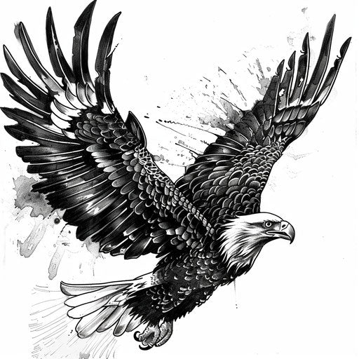 Black and grey tattoo design of a majestic eagle in flight