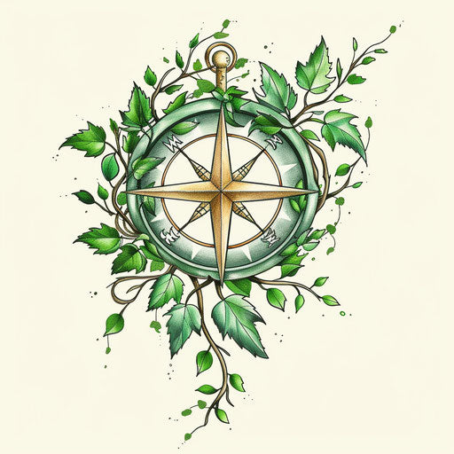 Botanical tattoo sketch of a Viking compass